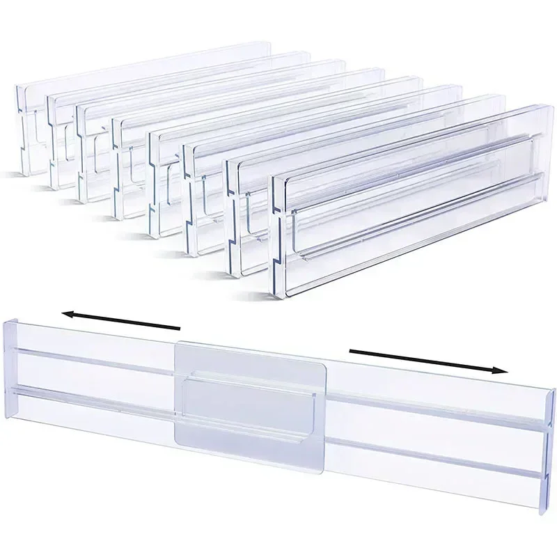 Drawer Dividers Organizers, Adjustable 8cm High Expandable from 27.5-52cm Kitchen Drawer Organizer, Clear Plastic