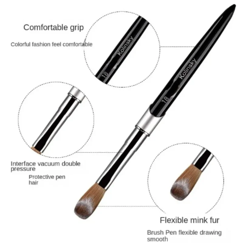 1PC Nail  Acrylic Brush UV Gel Carving Pen Brush Kolinsky Sable Acrylic Brush Liquid Powder DIY Nail Drawing Nail Art Brushes