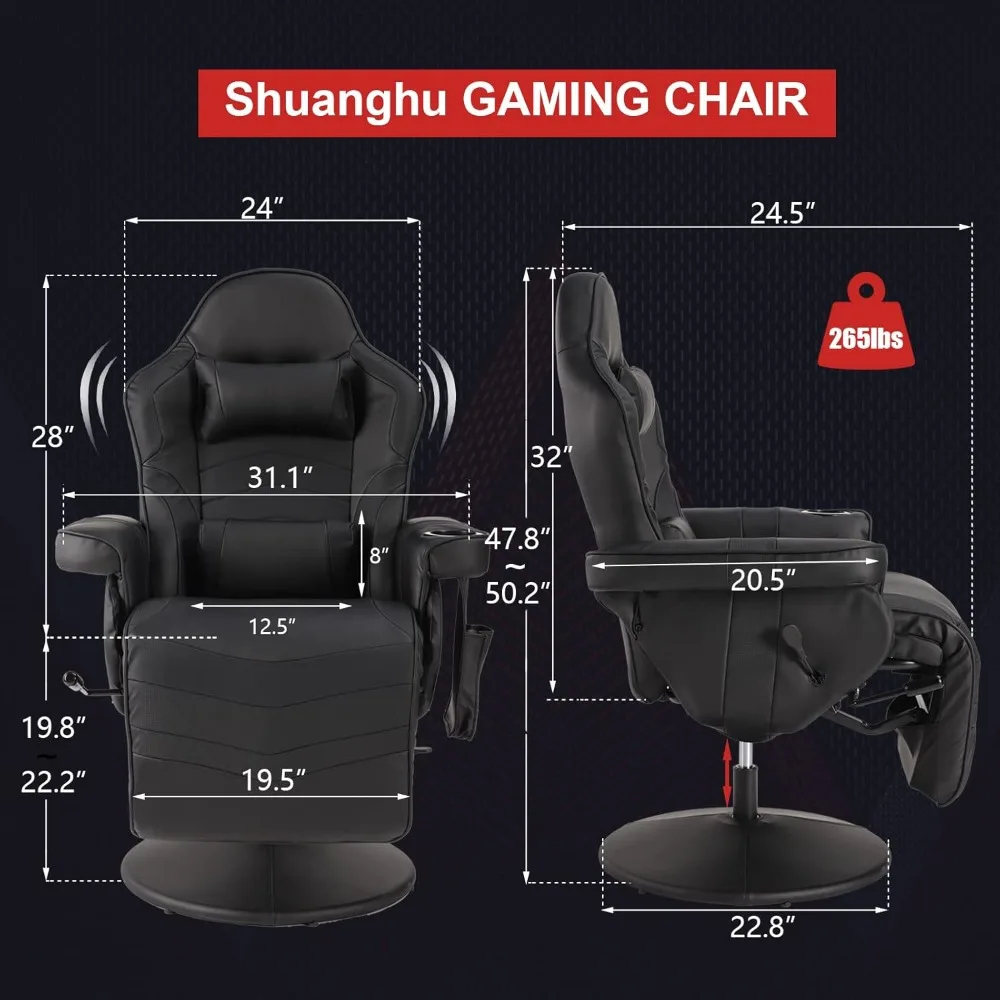 Gaming Chair, Reclining Gaming Chair with Footrest, PU Leather Massage Gaming Recliner Chair w/Adjustable Height