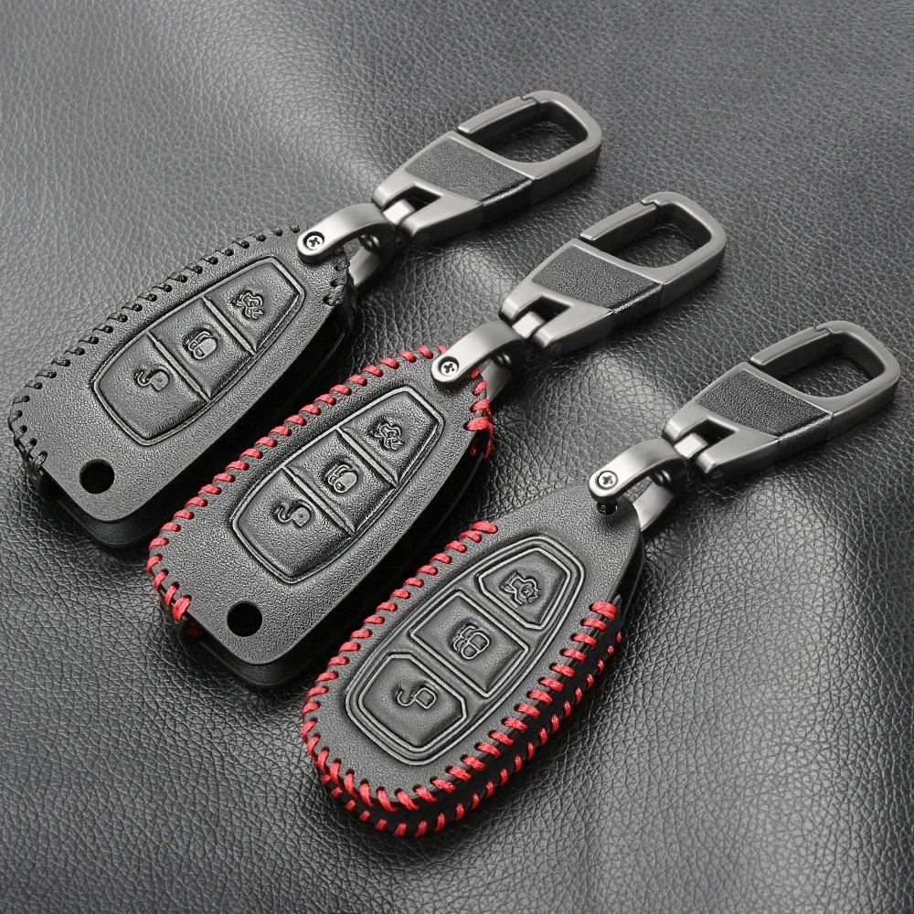 Leather Car Key Case For Ford Puma Grand C Max Focus Mondeo Kuga Fiesta Ecosport Transit Kuga Silicone Remote Key Case