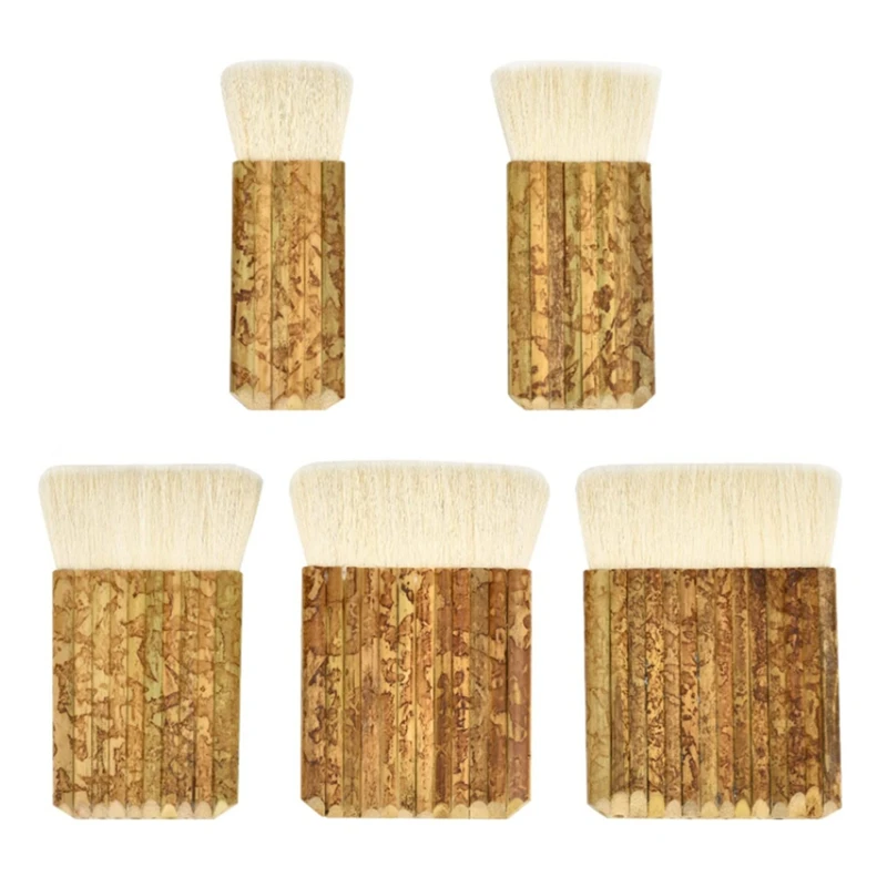 5 Size Hake Blender Brush, Bamboo Handle Brushes Wide Wool Brushes Watercolor Brushes For Kiln Wash, Dust Cleaning