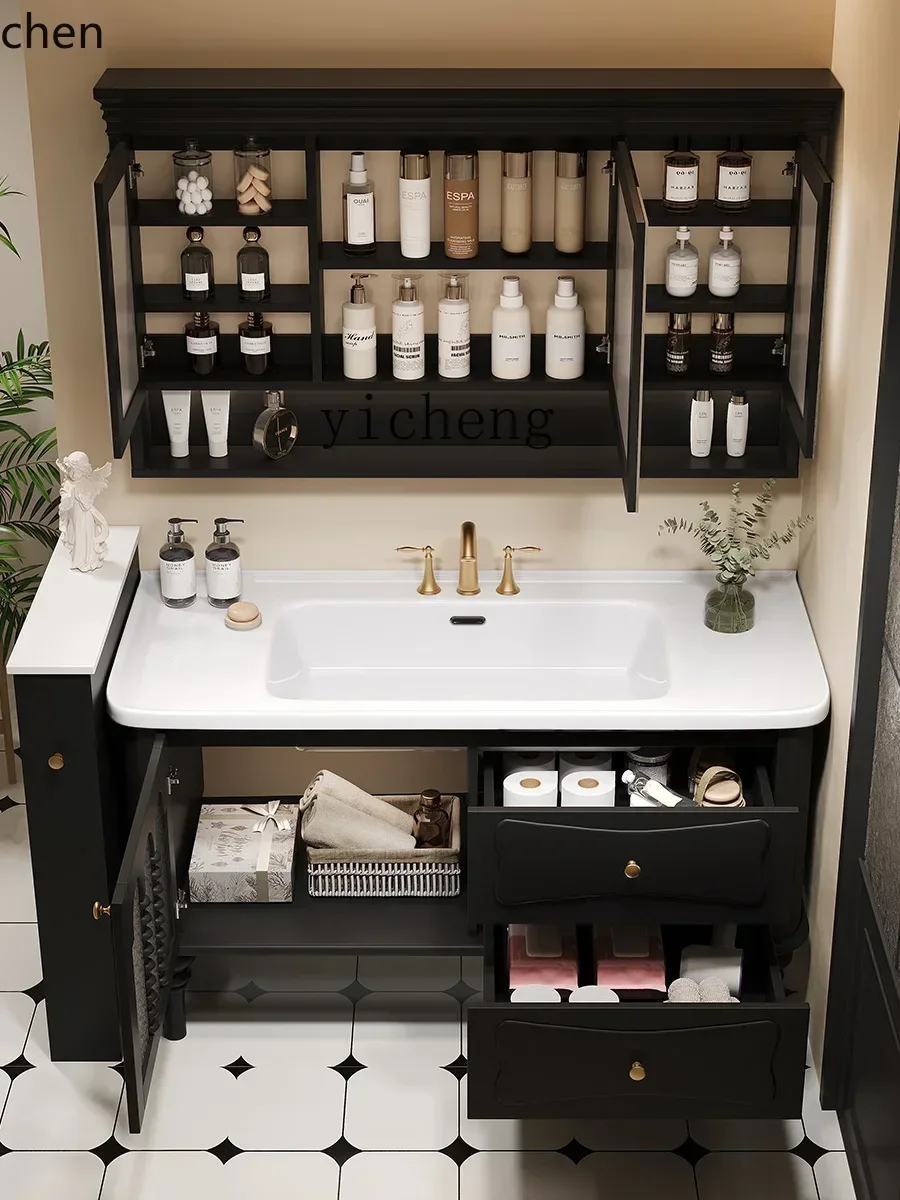 c2+ floor-to-ceiling DuPont Corian integrated basin retro rubber wood bathroom cabinet combination washbasin