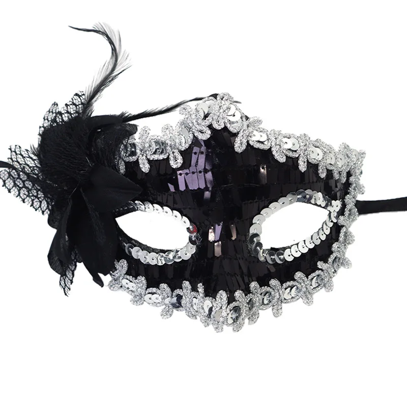 Half Face Sexy Mask Venetian Masquerade Tiara Feather Rhinestones Eye Mask Exquisite Lace Mask Women Carnival Party Decoration