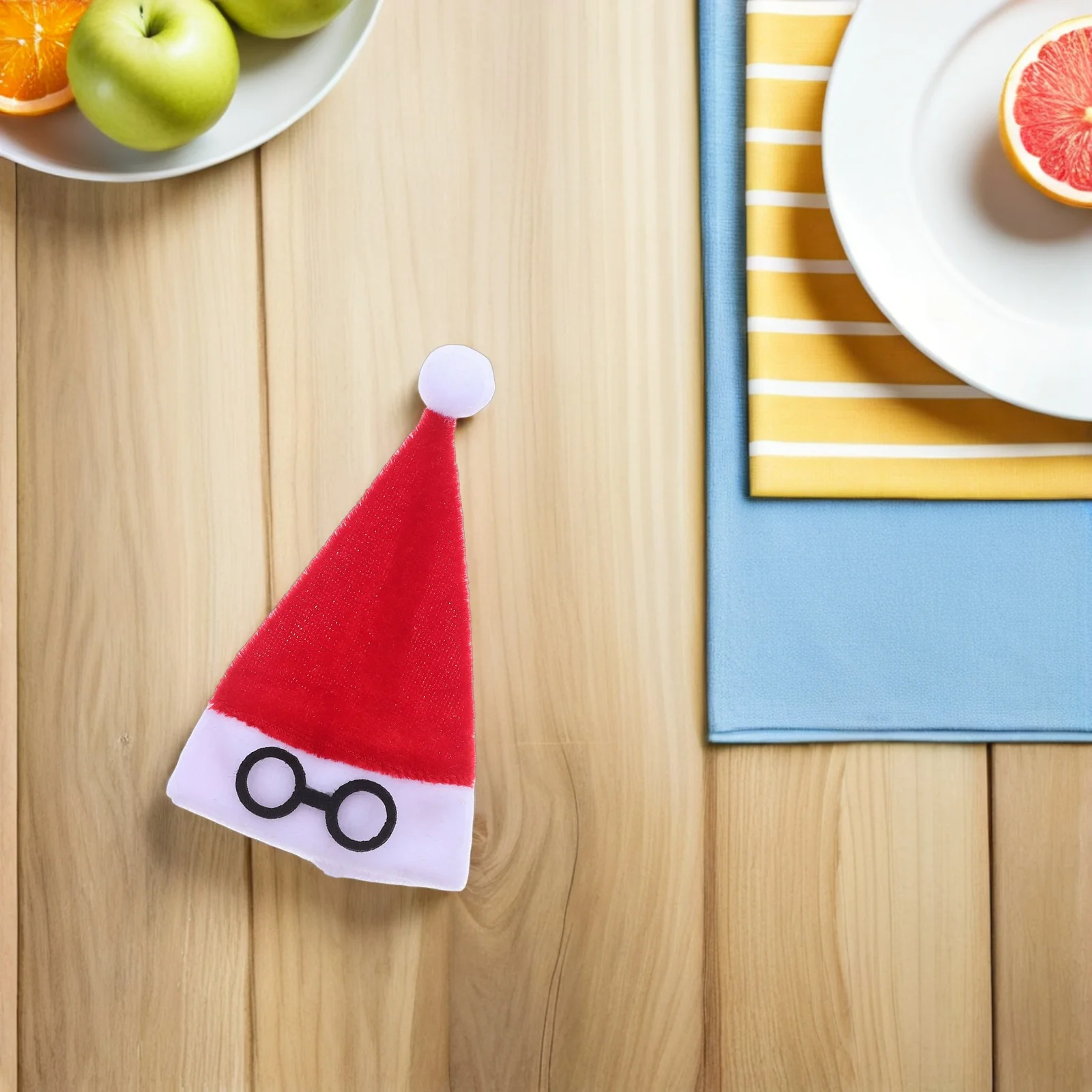 

10pcs Mini Christmas Hats Flannel Soft Santa Bottle Covers Tiny Accessories Tableware Spoon Fork Bags Holiday