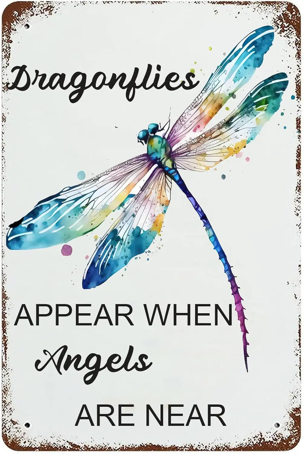 Dragonfly Tin Sign Vintage Garden Decor-Dragonflies Appear When Angels Are Near Metal Signs Funny Dragonfly Wall Art for Home Ga