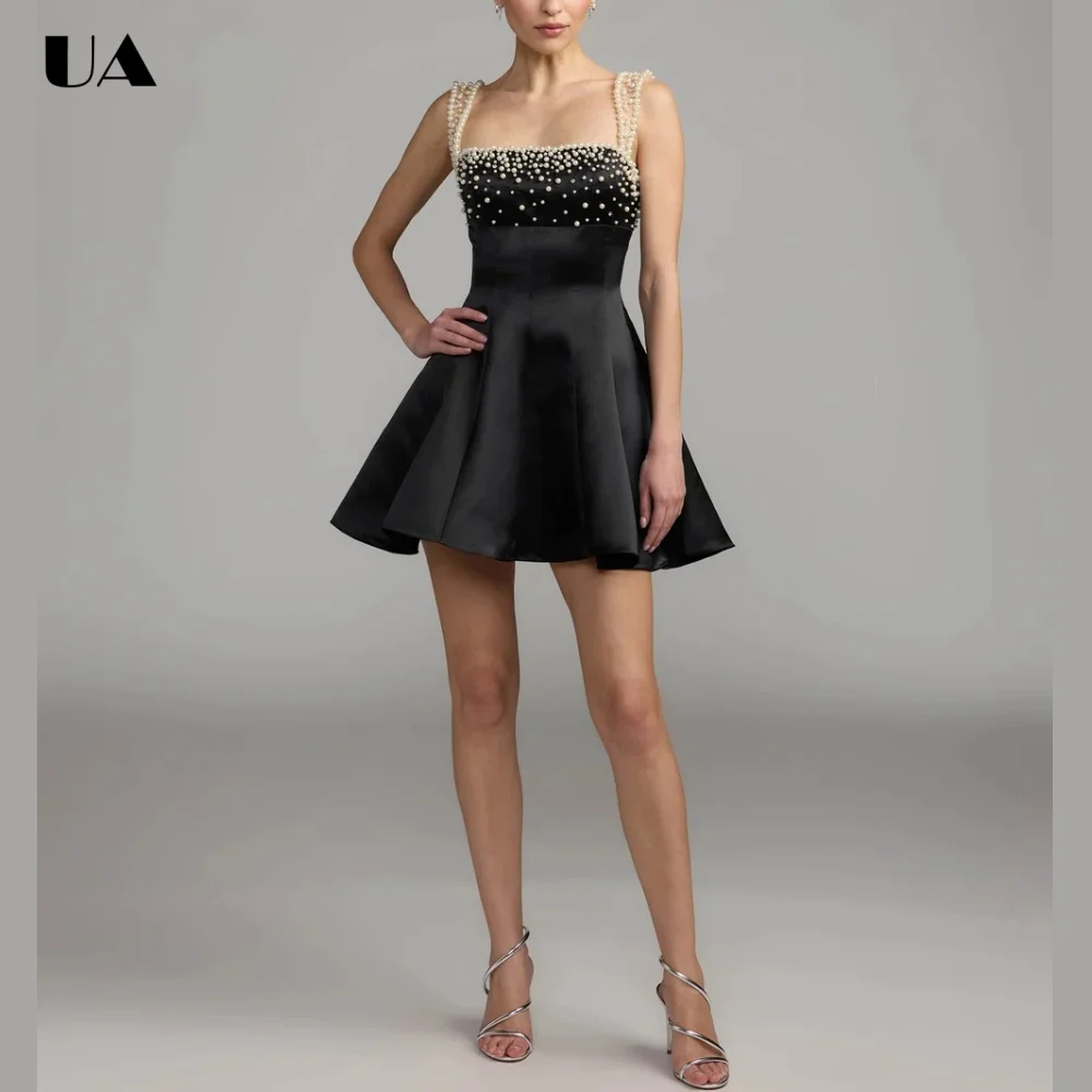 ULBYANRY Elegant Pearl Spaghetti Strap Cocktail Party Dress, Simple Fit-and-flare Evening Dress, Customized Mini Formal Dress