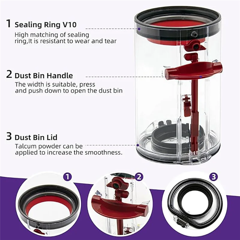 A76G-スペアパーツ交換用ダイソン V10 SV12 掃除機アクセサリー新しいゴミ箱ダストコンテナビン 969509-0