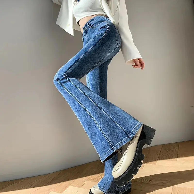 Jean en Denim Vintage pour Femme, Streetwear, Taille Haute, Slim, Surintendant Sportif, Harajuku, Y2K, Évasé, Z74