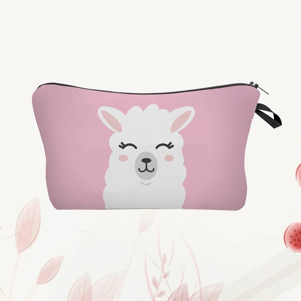 

1Pcs Women Makeup Bag Pink Alpaca Pattern Printed Zipper Pouch Travel Wash Bag Multifunctional Pouch