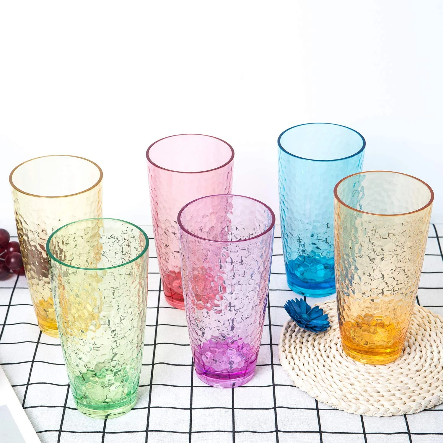 26-Ounce Large Acrylic Glasses Plastic Tumbler/Drinking Cups,Set of 6 Multi-Hammered Style,BPA Free