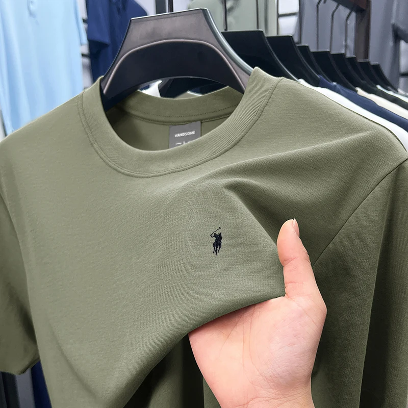 Hoogwaardig zijdeachtig katoenen ademend T-shirt met korte mouwen heren zomerontwerper Paul merk geborduurde mode casual ronde hals top