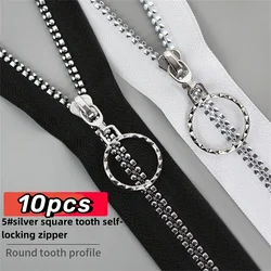 (10pcs)5# silver square teeth single zip garment jacket self-locking zipper 45cm
