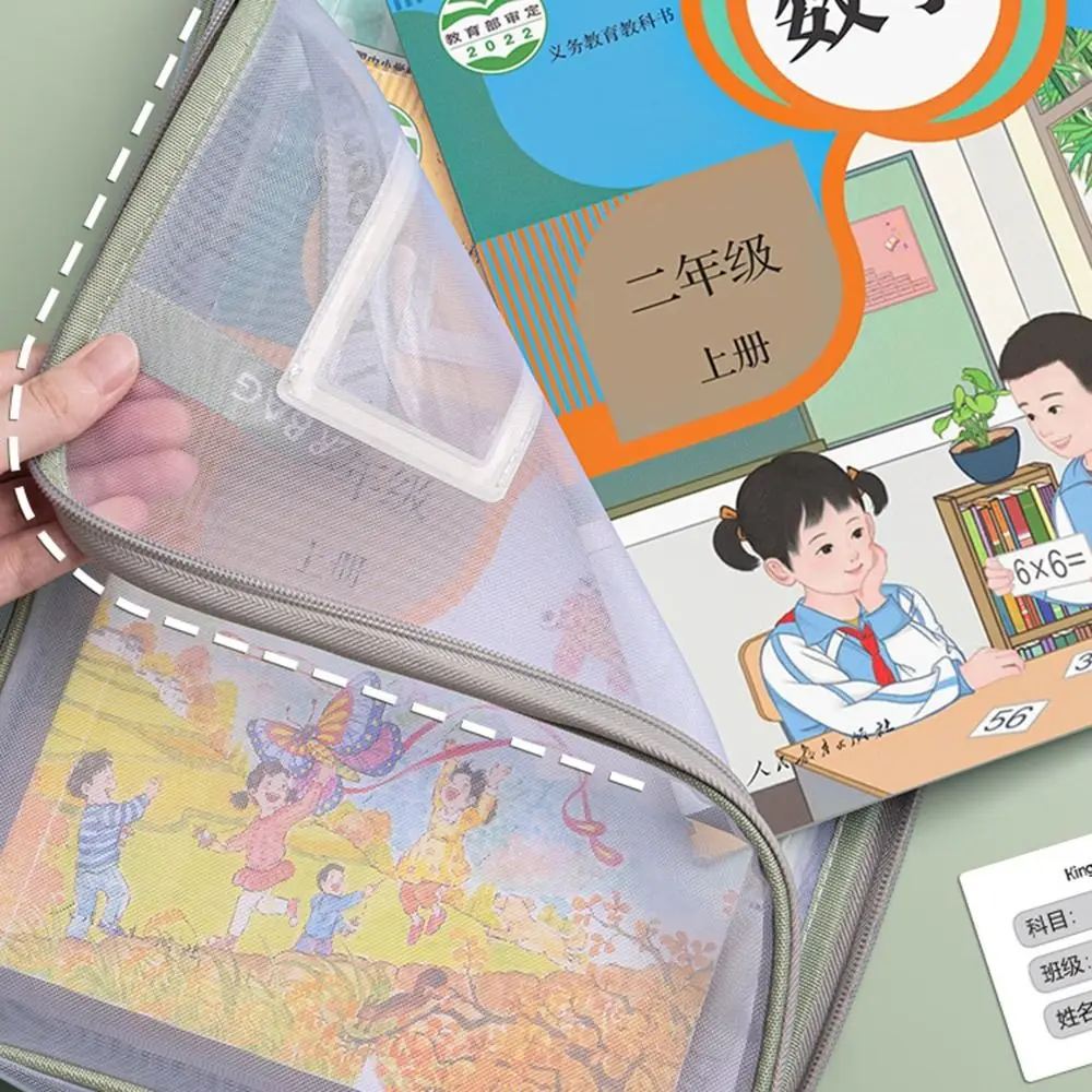 Multifunctional Mesh Zipper Pouch Transparent Large Capacity File Folder Bag Morandi Color Nylon Stationery Organizer Pouch