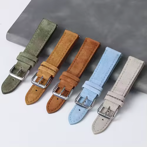 18mm 19mm 20mm 22mm Vintage Suede Cowhide Watch Strap Handmade Watch Band Gray Brown Green Quick Release Bracelet for Men Women - Image 4
