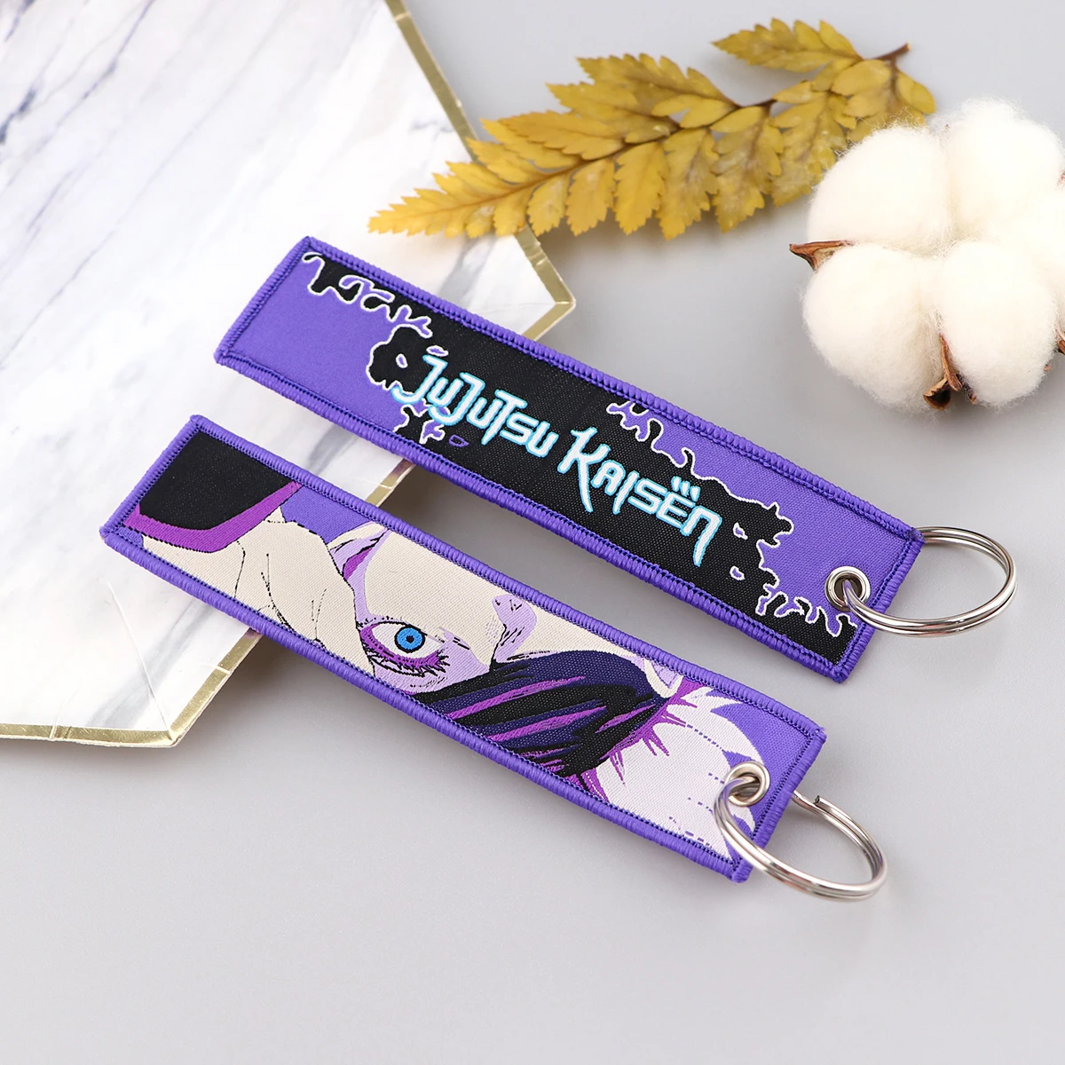 Japanese Anime Key Chain for Motorcycles and Cars Anime Key Tag Satoru Gojo Embroidery Key Fobs Keyring Fashion Chaveiro image 3