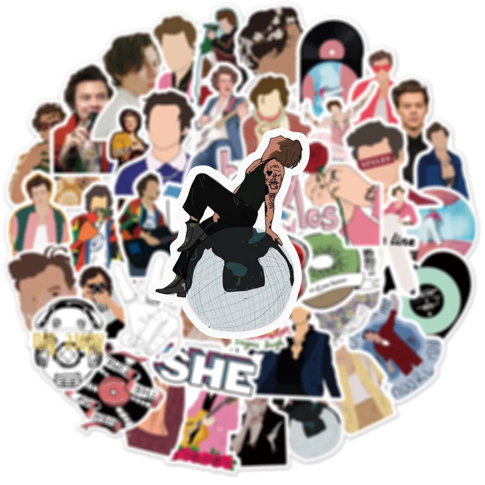 50 قطعة KPOP مجموعة موسيقى البوب المغني هاري ستايل تو موضوع حفلة الغيتار سكوتر الكتابة على الجدران ملصقات مهرجان هدية