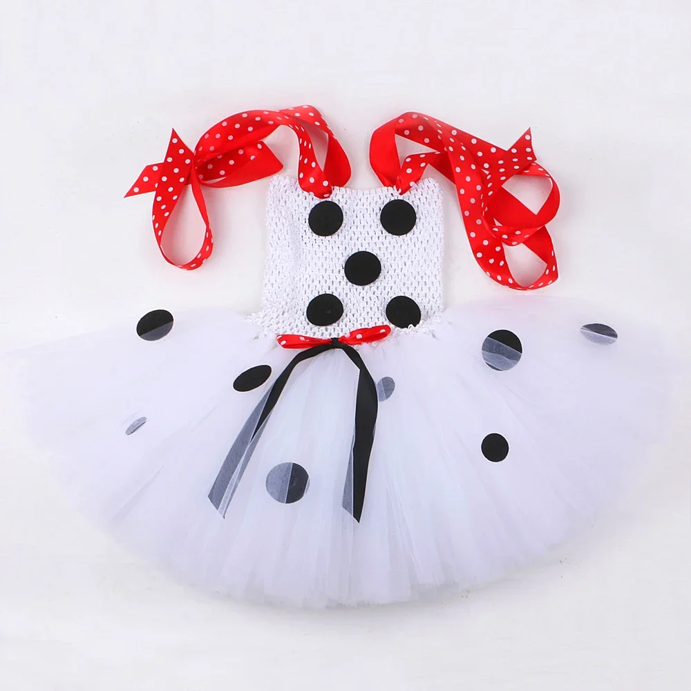 Baby Girls Dalmatian Dog Tutu Dress for Kids Spotty Puppy Costumes Birthday Halloween Outfit Child Animal Clothes with Ears Set