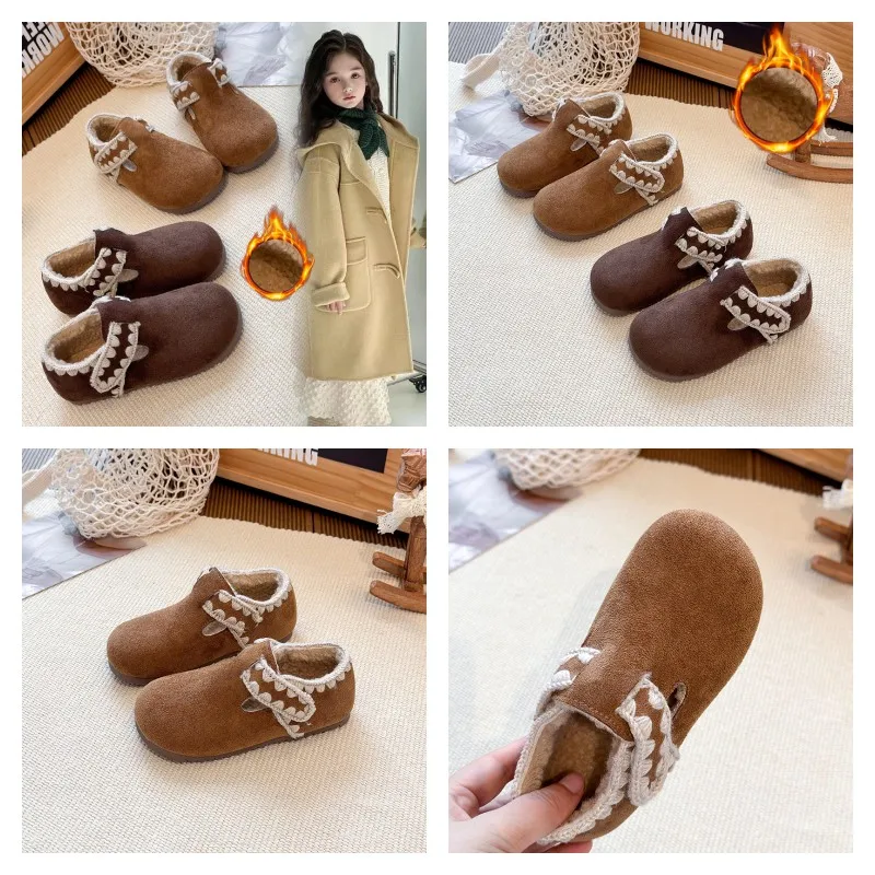 

Children's Padded Flat Cotton Shoes 1-18 Years Old Yellow Boys Girls Fur Shoes Dark Brown Soft Non-slip Kids Baby Short Boots