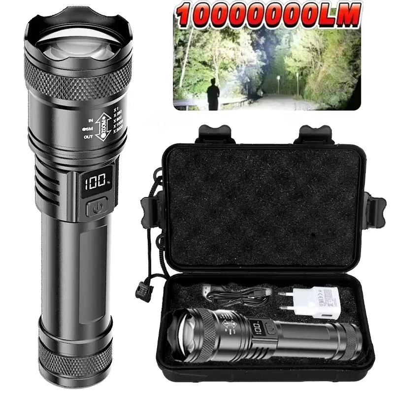 Rechargeable LED Flashlight Zoomable Torch with LCD Display 3 Modes Waterproof High Power Hand Light Outdoor Wilderness Camping