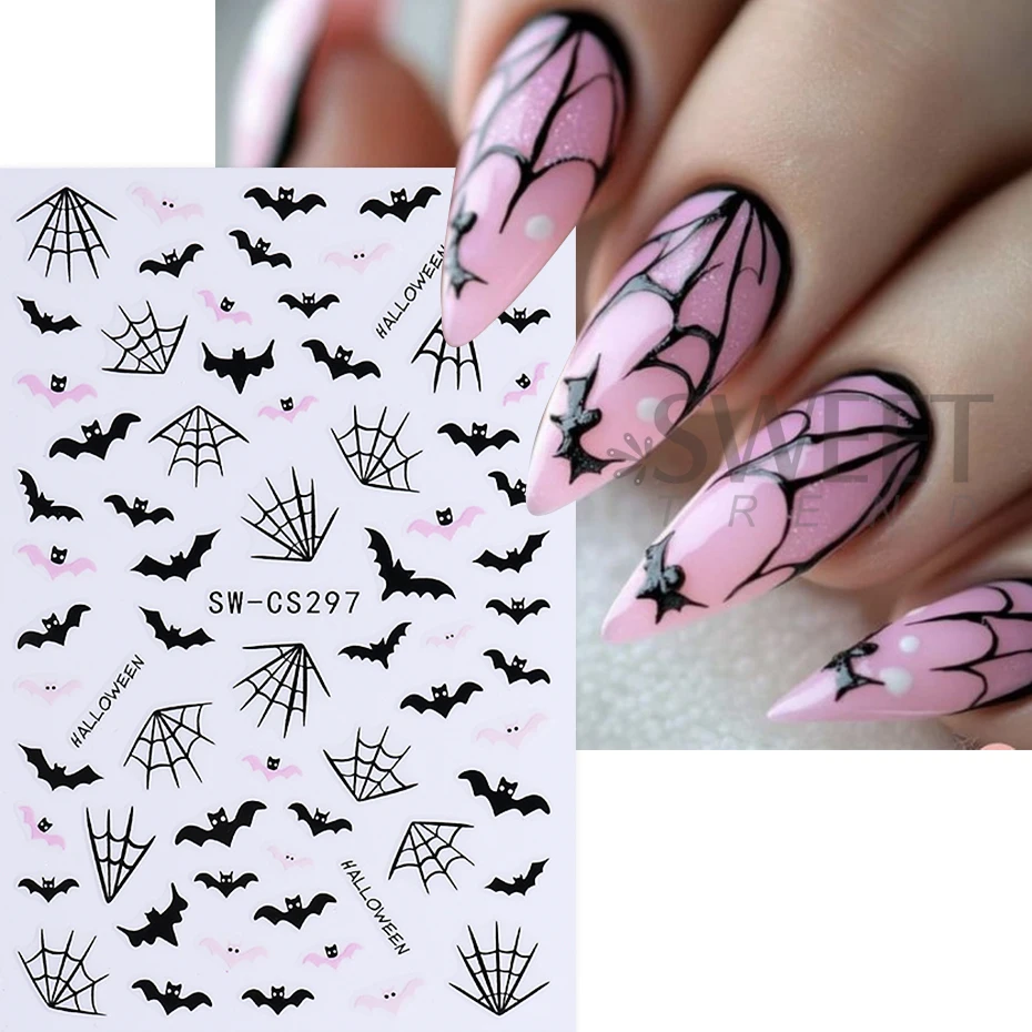 3 stücke Halloween Kürbis Nagel Aufkleber 3D Selbstklebende Cartoon Schädel Spinne Web Schmetterling Fledermaus Nagel Aufkleber DIY Maniküre Dekoration