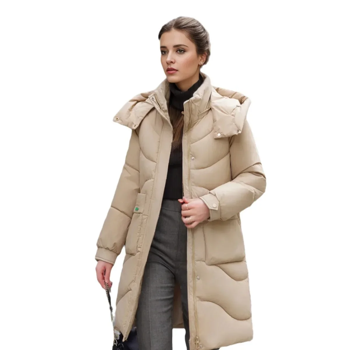 Women's New Winter Long Cotton Jacket Female Hooded Thicken Warm Jacket Women's 2 Pocket Versatile Jacket Women's Coats 2025 New