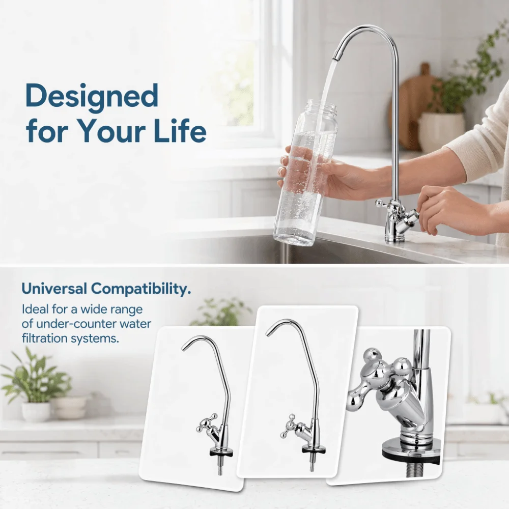 Alloy Water Purifier Faucet Reverse Osmosis Gooseneck Filter Faucet Stainless Steel 1/4 Inch Thread Drinking Water Faucet