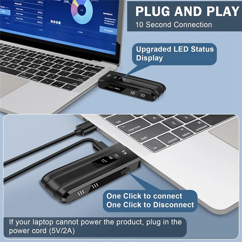 

A37T-Wireless -Compatible Transmitter Receiver,LED Display,4K Decode & 1080P Wireless Extender For PC/Laptop/TV Box
