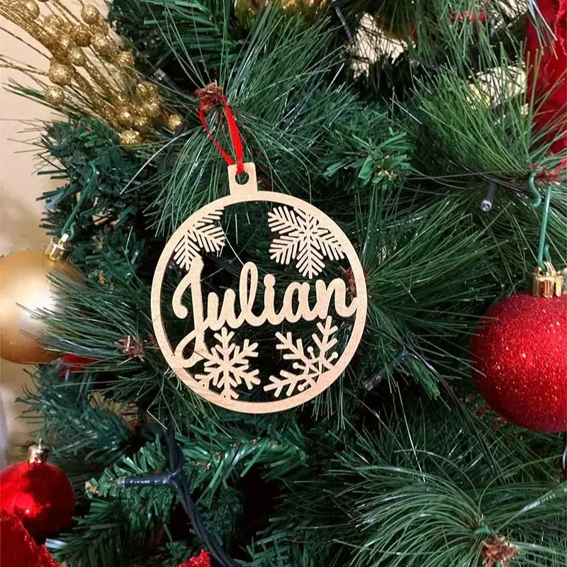 אישית שם שונה קישוט חג המולד קישוט חג המולד מותאם אישית bauble לייזר חיתוך פתיתי שלג קישוט מתנה תליית