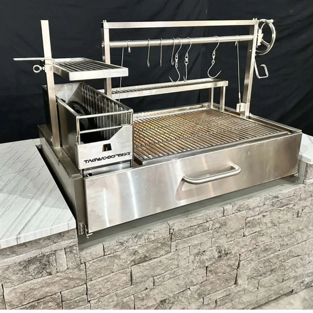 Adjustable Cooking Grate Stainless Steel Charcoal Grill with Electronic Ignition and Trolley-Luxury Outdoor BBQ
