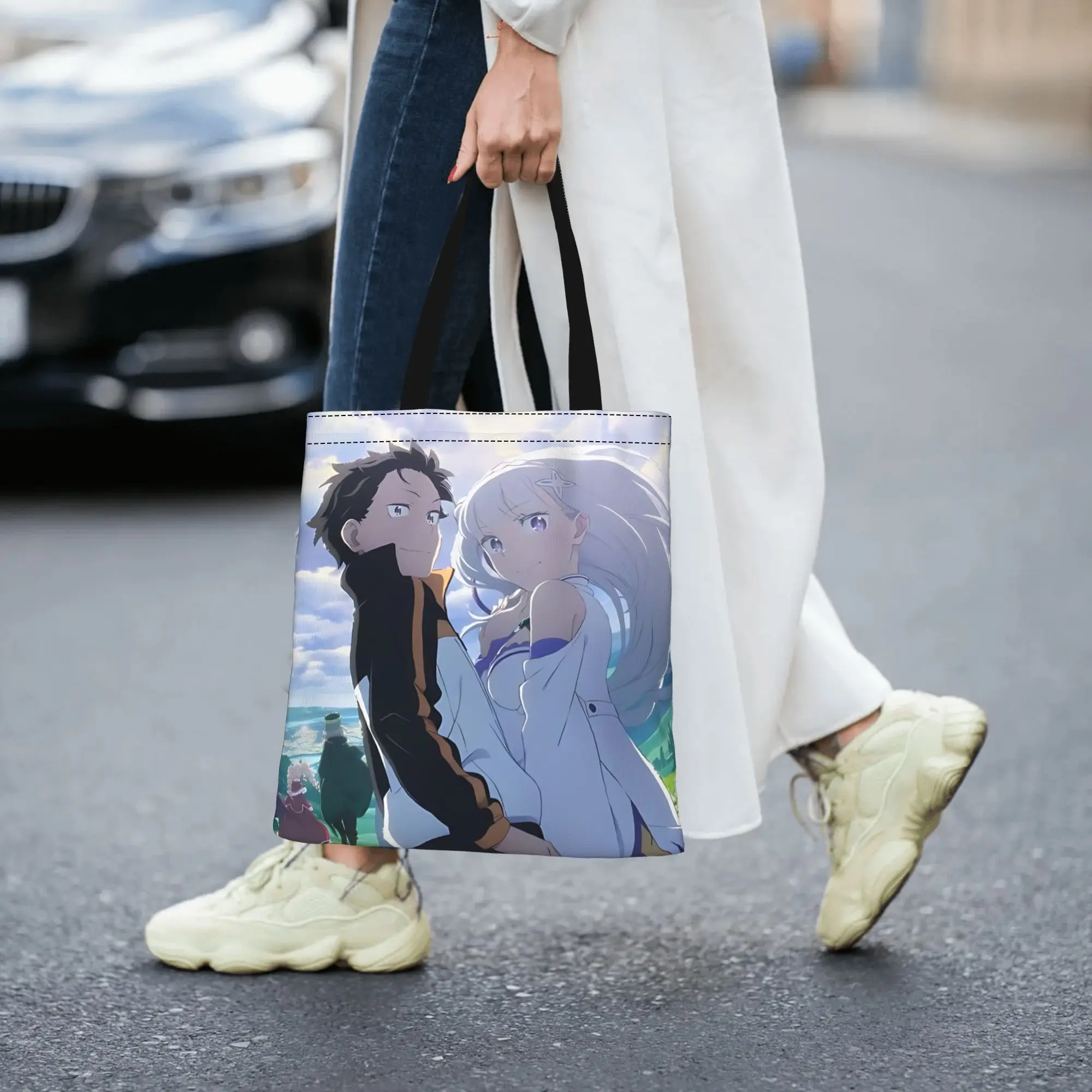Bags For Woman Re ZERO Anime Shopping Bag Its bags Reusable Double Sided Canvas Tote Bag Shoulder  Handbag