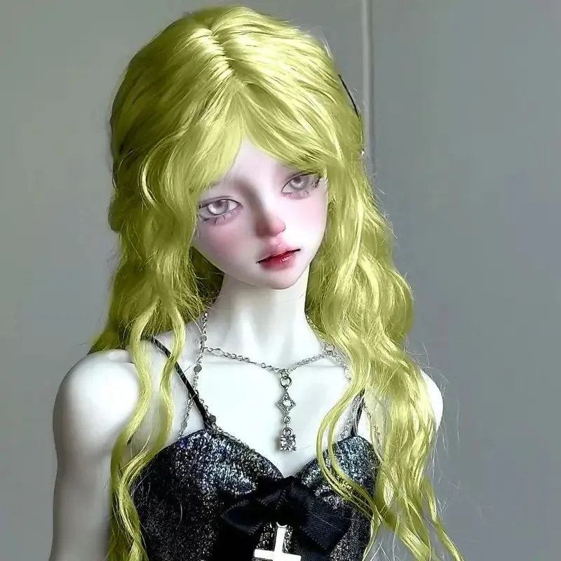 شعر مستعار BJD مناسب لأحجام 1/31/4 شعر عالي الحرارة فواكه خضراء مموجة شعر طويل مجعد للنساء ذيل حصان مزدوج شخصي