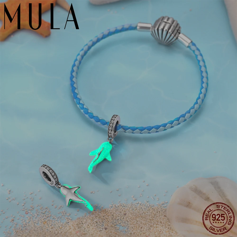 MULA 1PC 925 Silver Noctilucent Whale Shark Charms Color-changing Fit Original Snake Chain Bracelet DIY Jewelry Gift For Women