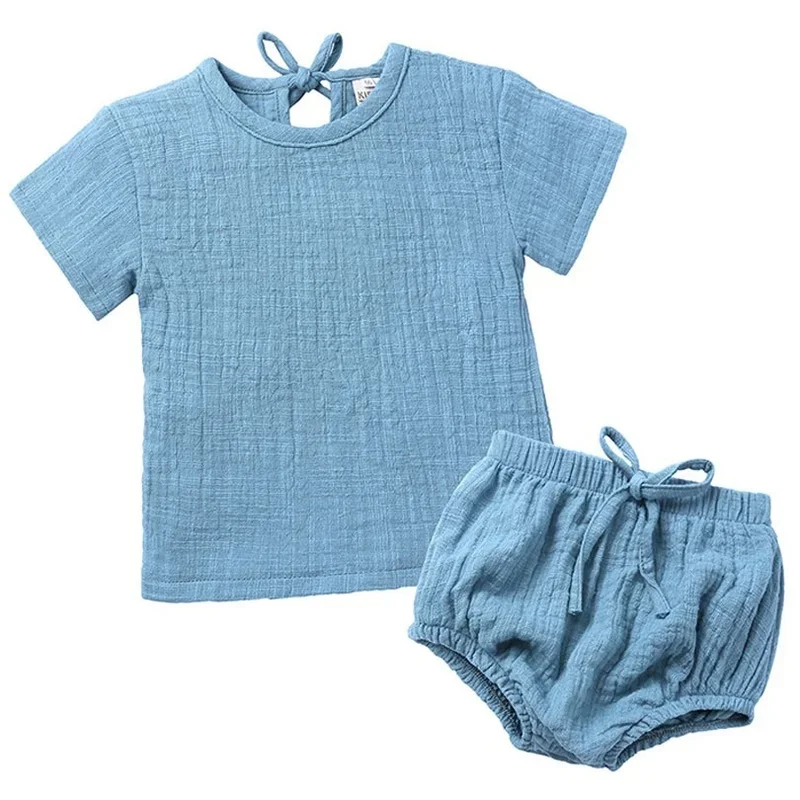 

2020 летний мягкий хлопковый льняной костюм для маленьких мальчиков Повседневные детские футболки и шорты комплект одежды из 2 предметов для ...