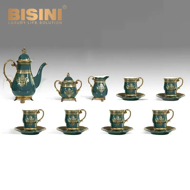 Ornate European Style Dark Green Porcelain with Copper Tissue Holder Trinket Box Decorated with Golden Motifs Ornamental Box
