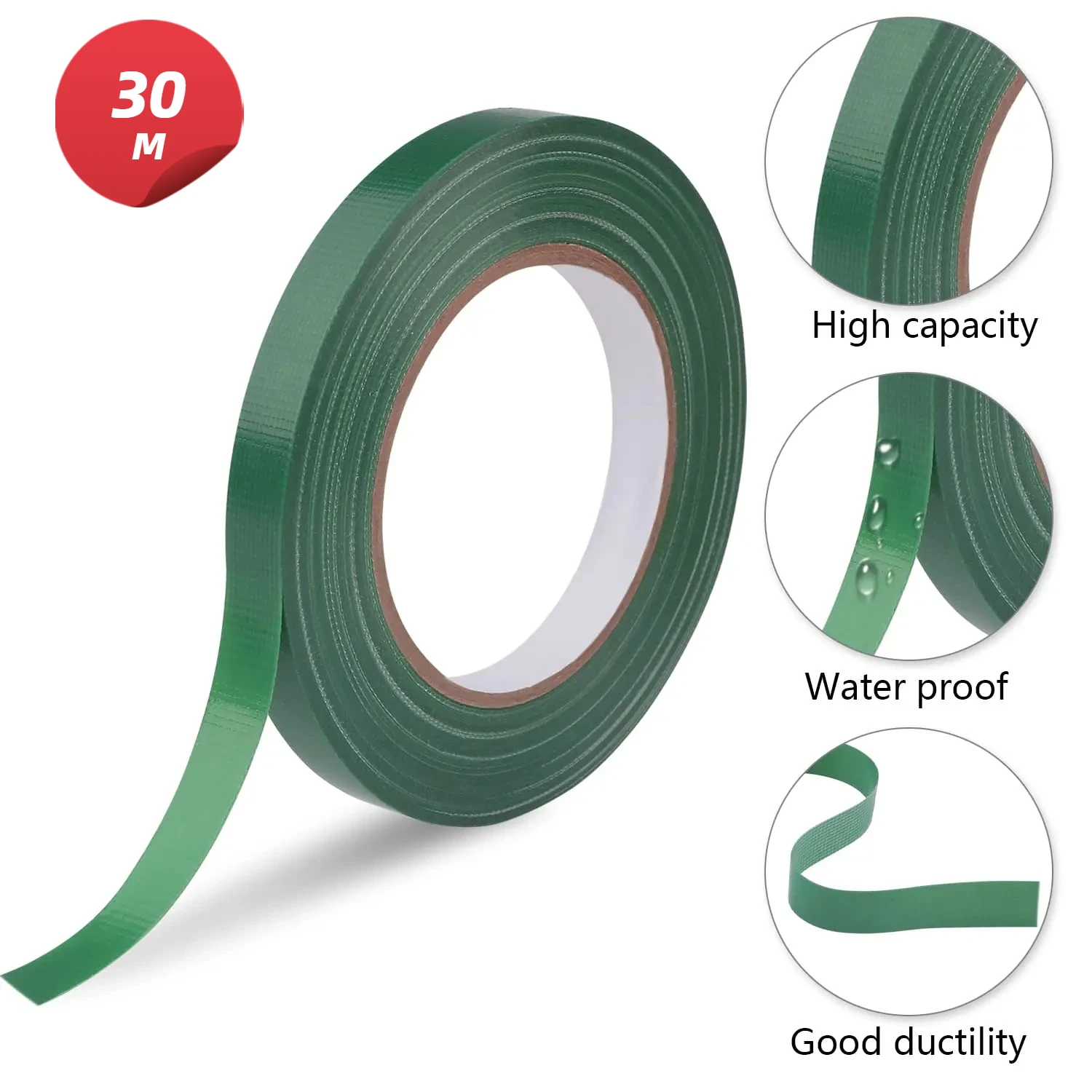 Floral Tape Green - 30-метровая зеленая водонепроницаемая прозрачная флористическая лента,