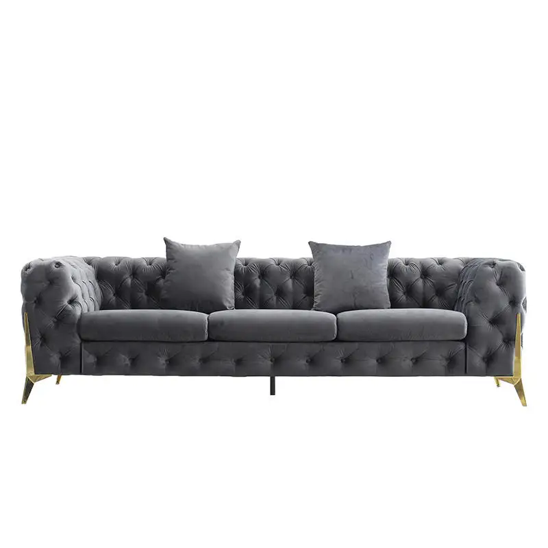 MIcrofiber Fabric Gray Velvet Couch and 3 Seater Sofa Gold Modern Furniture Sofa Set 3 2 1 Living Room Sofas Luxury High Quality