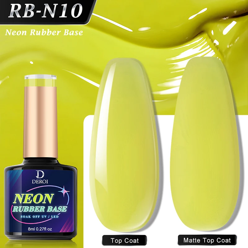 

2 IN 1 Neon Fluorescent Gel Polish Rubber Base Coat Neon Yellow Gel Nail Polish Jelly Soak Off Nail Art Manicure for Nails 8ml