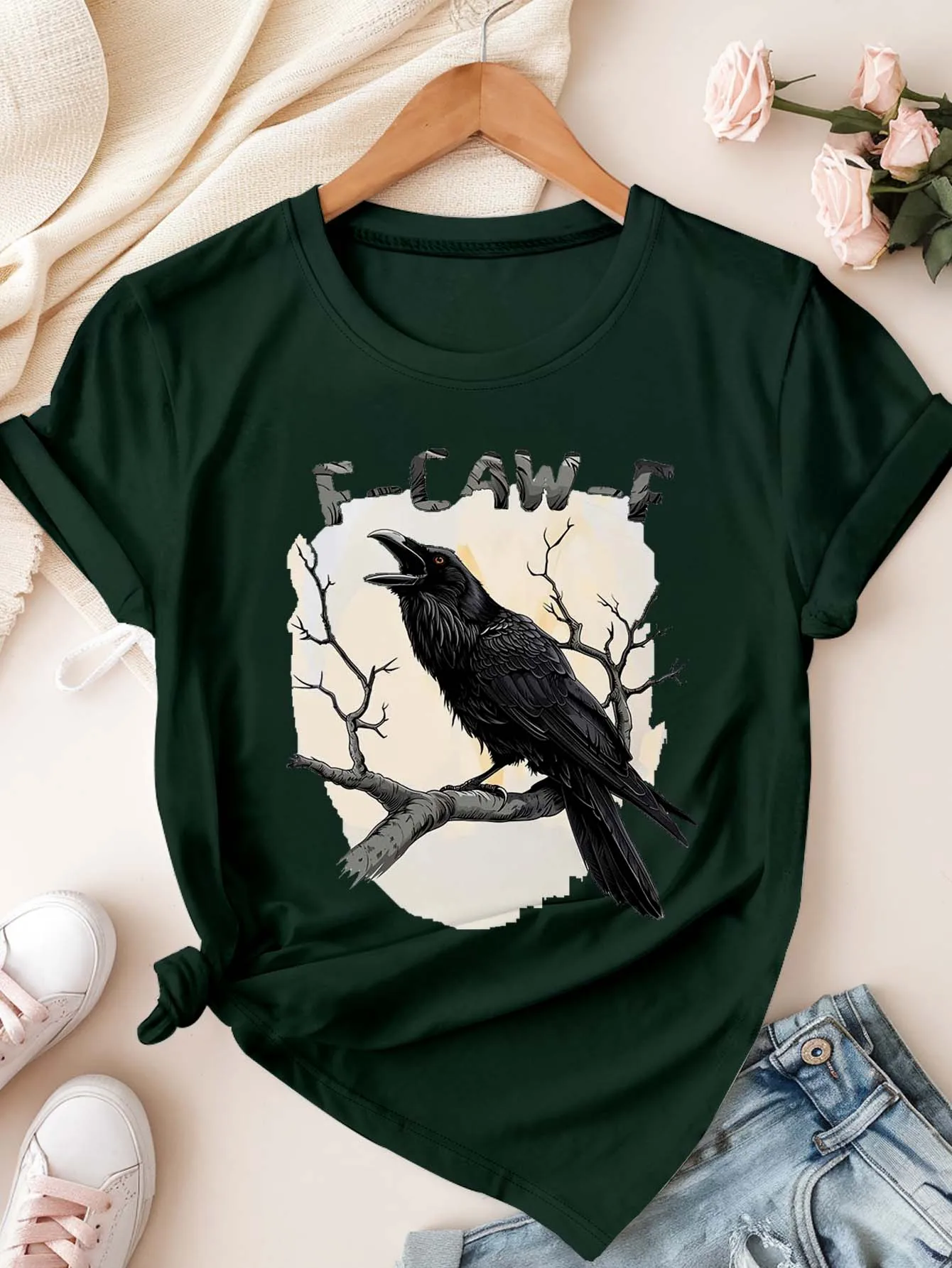 

Футболка больших размеров с рисунком F Caw F Raven On Branch для острых любителей моды