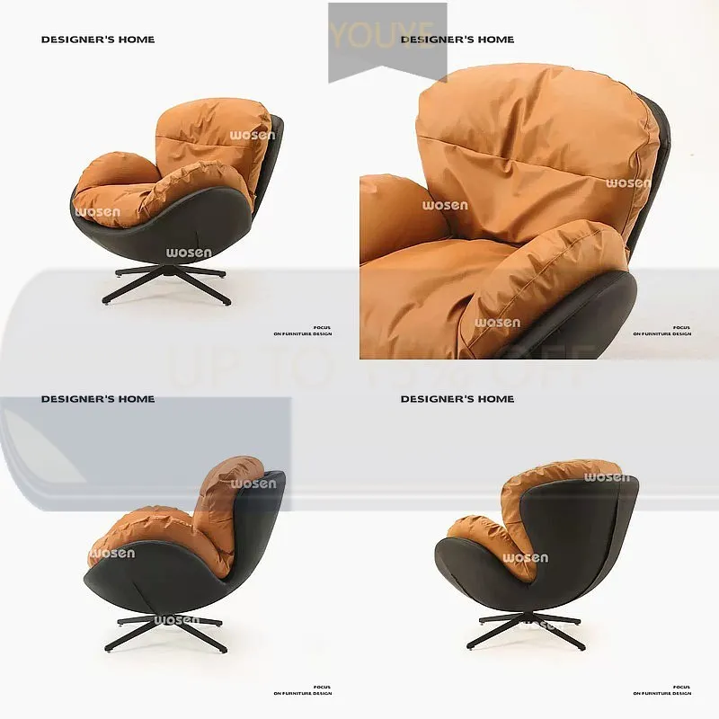 YT Nordic Single Sofa Lounge Chair Rotating Egg Shell Leisure Chair Living Room Study Designer Genuine Leather Snail Chair