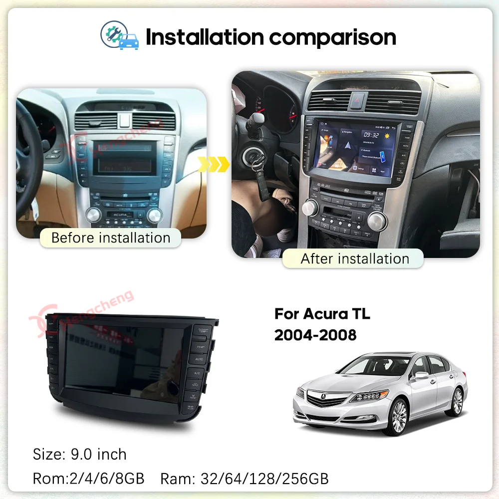 9.0inch For Acura TL 2004-2008 Car Multimedia Video Player GPS Navigation Radio stereo Android13 Carplay Auto 4G wifi 360Camera