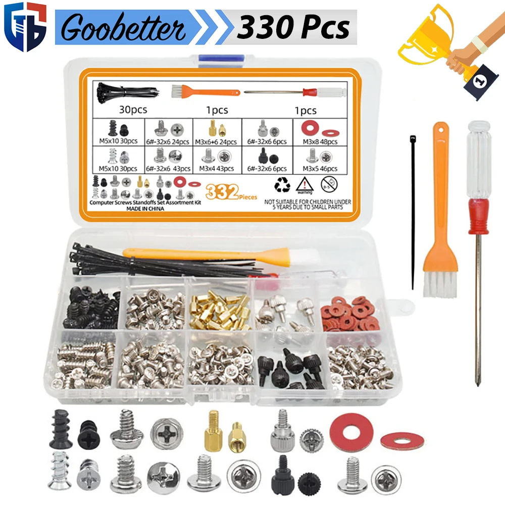 

330Pcs Computer PC Case Screws Standoff Set Hard Disk Drive Fan Motherboard Bolt Washers Pillars Assortment Kit Mount Repair