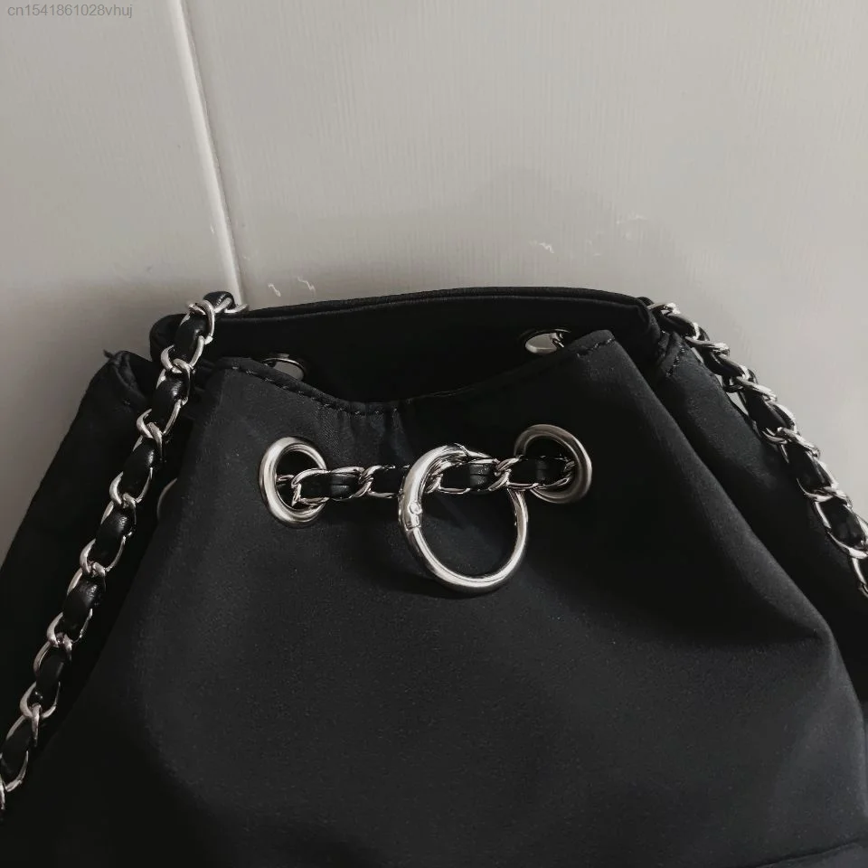 Black Spider Punk Backpack Y2K Chain Drawstring Rock Gothic Motorcycle High Street Hippie Women Men Bag Korean Fashion Yk2 Bags