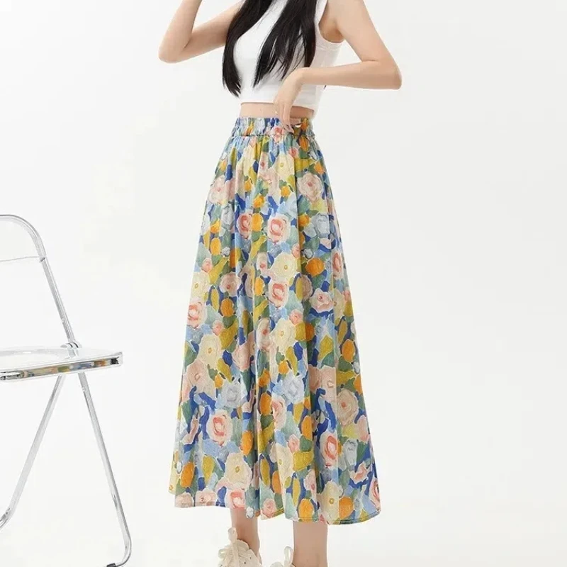 

Spring Summer New Fashion High Waist Printing Multicolor Women's Clothing Korean Style Simplicity Versatile Chaopai Thin Skirts