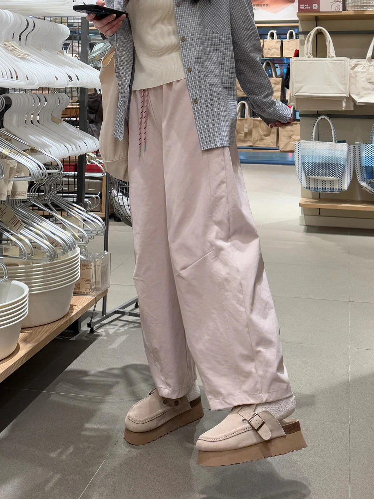 

Японские розовые брюки-фонарики из хлопка и льна, укороченные, повседневные, женские, весна-лето, свободные, облегающие, брюки-баллоны для мам