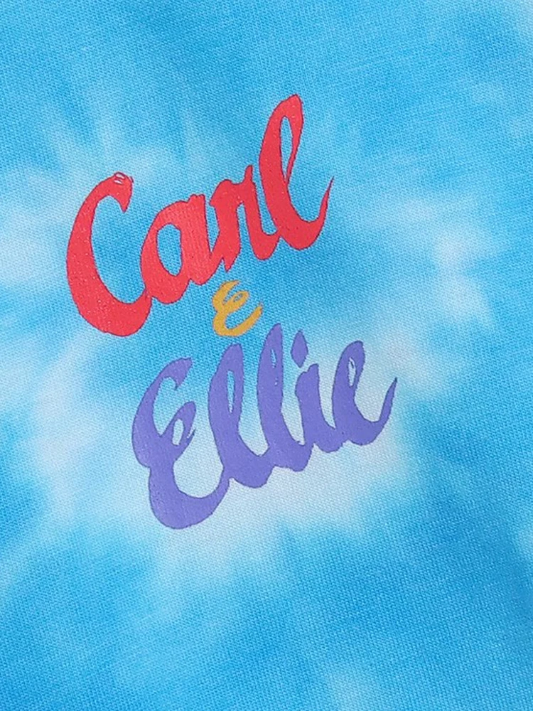 Disney Carl and Ellie Tie-Dye Letter Cartoon Print T-Shirt Fashion Women O-Neck Pullover Long Sleeve Tee Tops Female Streetwear