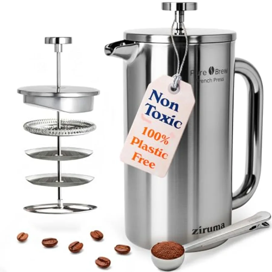 

Non-Toxic French Press, Surgical Stainless Steel Coffee Press, Plastic-Free, Heavy Metal-Free, No Endocrine Disruptors, 34 Oz,