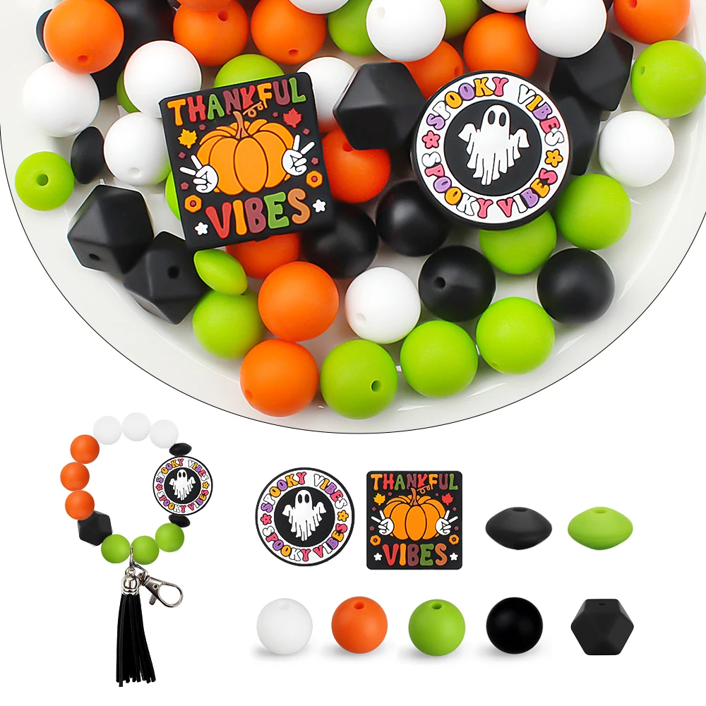 56pcs/set Silicone Beads Spooky Pumpkin Halloween for Jewelry Accessories DIY Pendant Pearl Keychain Necklaces Toys Ornamental