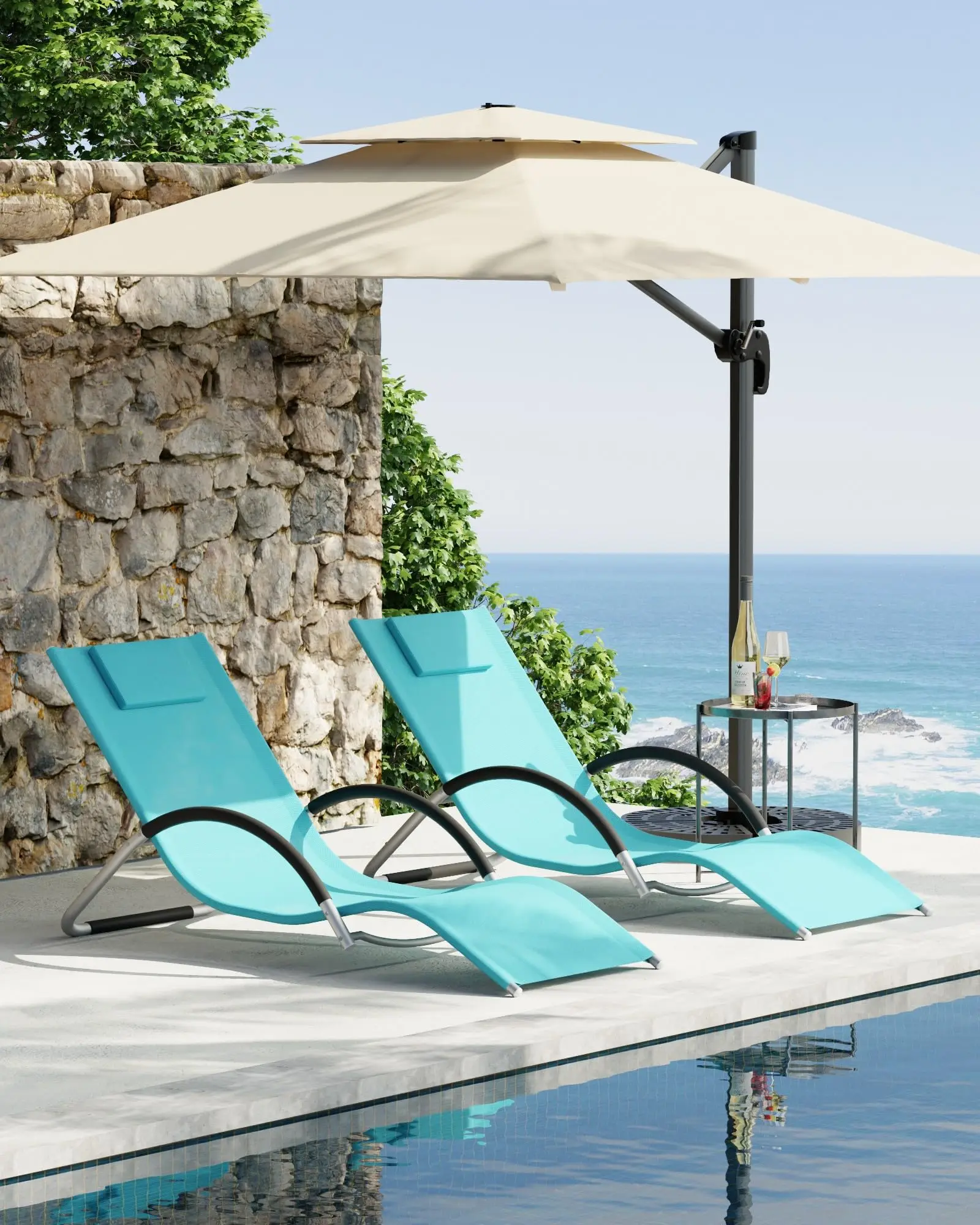 Juego de 2 Sillas Reclinables para Patio, Silla de Piscina con Respaldo Ajustable para el Borde de la Piscina, Terraza, Playa, Balcón, Jardín