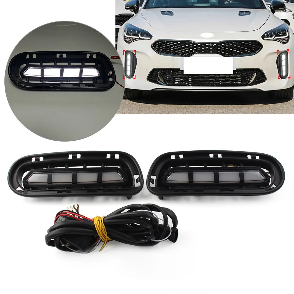 Car Daytime Running Light DRL Fog Lamp With Yellow Turn Signal Function For Kia Stinger 2017 2018 2019 2020 2pcs/Pair