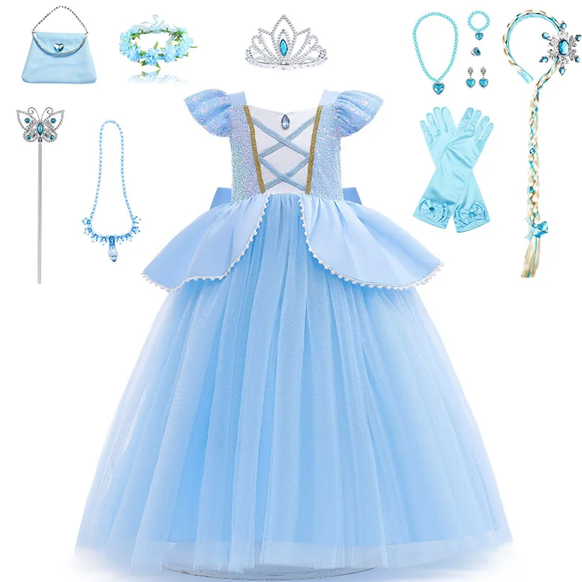 Princess Costume For Girls Wedding Dress Flower Cinderella Cosplay Costume Kids Fluffy Mesh Girl Gown Evening Party Dresses